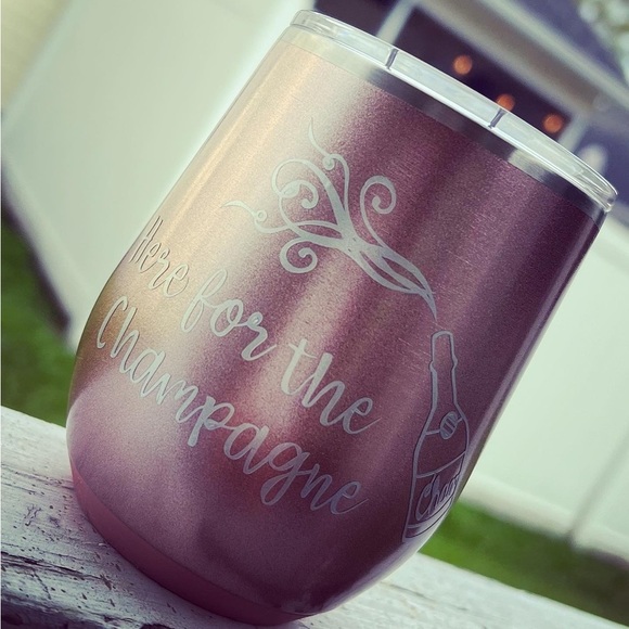 Hand Crafted Other - DolledUp Home- Swig Life 14oz Wine Tumbler with Lid- Here for the Champagne